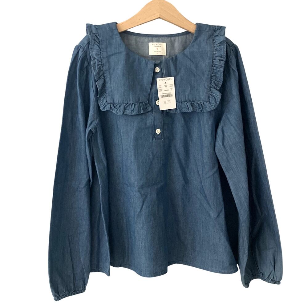 Crewcuts NEW Chambray Ruffle Collared Top Large 10/11 BI867